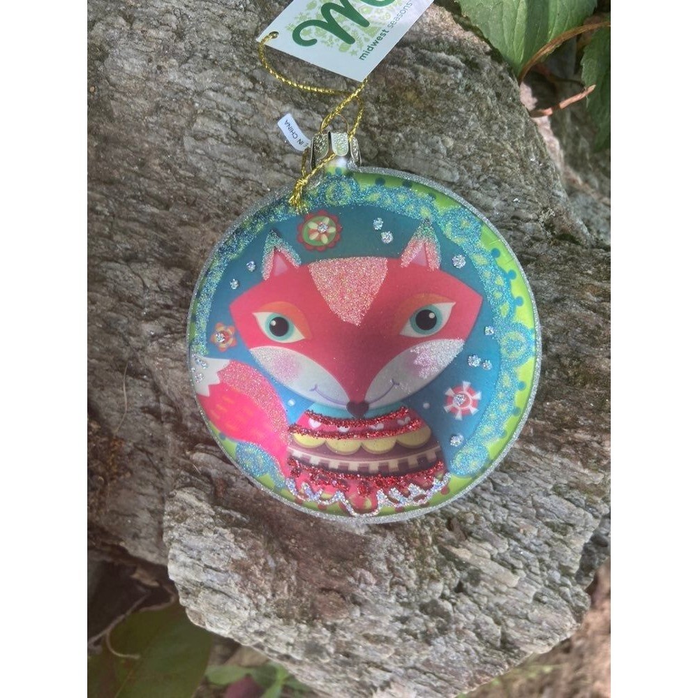 Fox Disk Glass Ornament